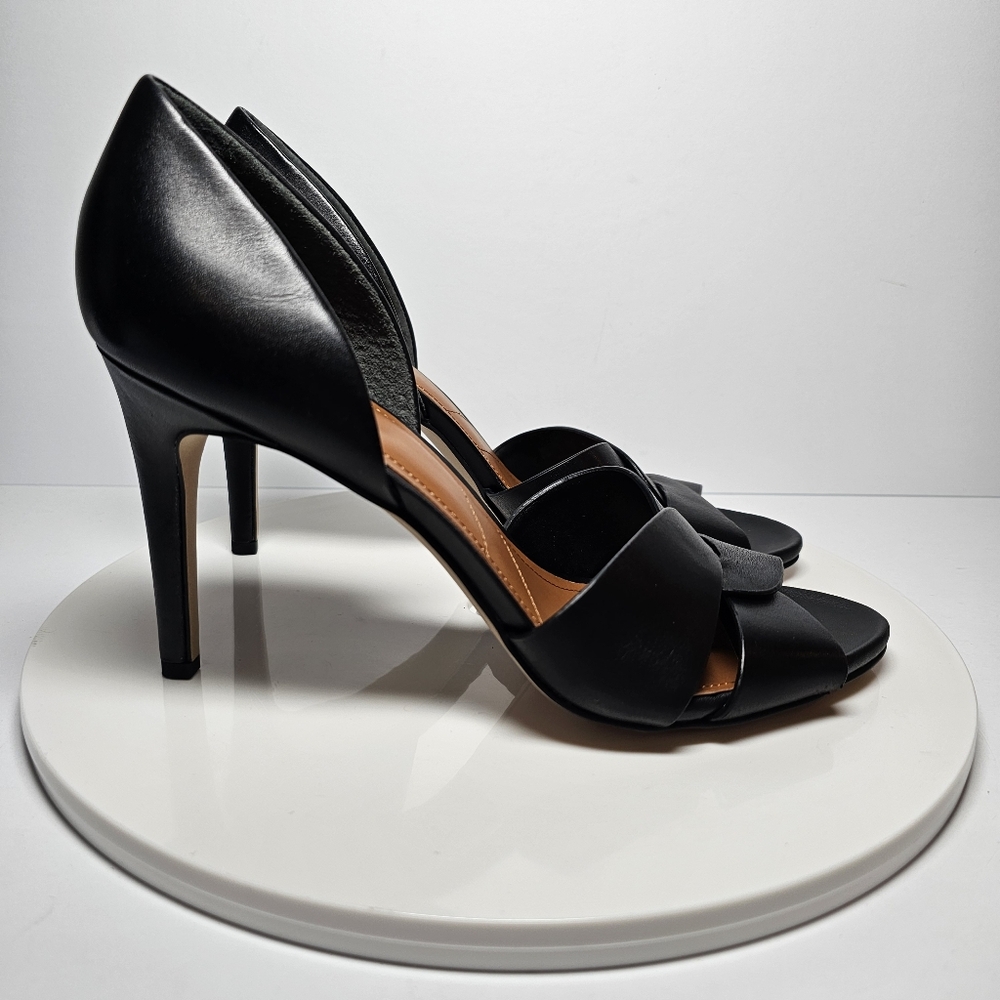 Franco Sarto Black Leather D'Orsay Peep-Toe Heels - Picture 4 of 13